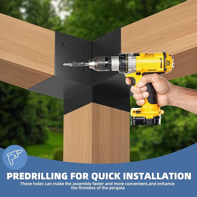 TOCRETOARE Pergola Kit, 4 Pack Woodworks Pergola Brackets 6" x 6" (Actual: 5.5x5.5 Inch), 3-Way Right Angle Corner Brackets, Powder-Coated Pergola Hardware, for Lumber Pergola Gazebo
