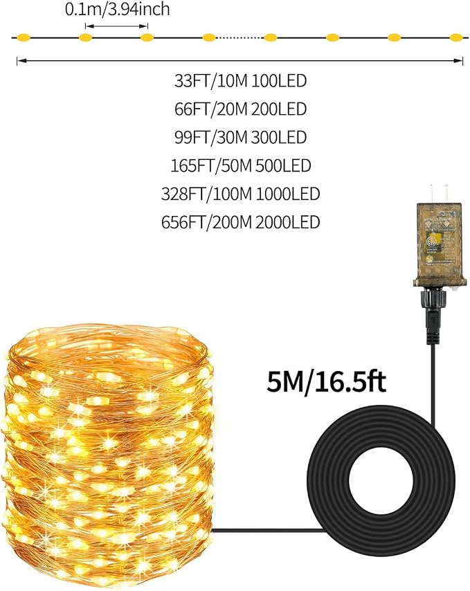 SenLuKit Copper Wire Fairy Lights Waterproof Plug in Christmas String Lights with Remote for Living Bed Room, Backyard, Patio, Garden, Porch, Wedding or Christmas Decorations