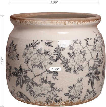 Xiaan Jiaju Ceramic Planters for Indoor Plants, Plant Pots with Drainage Hole, 6.29in. Flower Pots for Indoor Plants, Vintage Planters & Succulent Pots, Crackle Glaze Finish Plant Pots, Rustic Grey