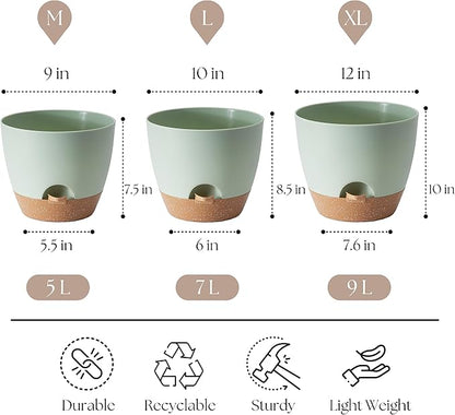 TYMENSH Plant Pots 12/10/9 Inch Set of 3, Self Watering Planters with Drainage Holes and Water Reservoir, Heavy Duty Plastic Flower Pots for Indoor Outdoor Plants, Green