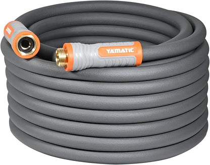 YAMATIC 75ft Flexible Garden Hose 5/8in with Swivel Handle, Burst 600 PSI | 75ft Heavy Duty Hybrid Water Hose with 3/4" Brass Connections for All Weather Lawn Yard Agriculture, 360° Rotating Fittings