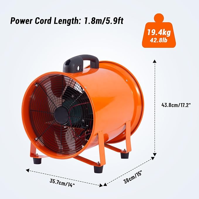 Garvee 12 in Utility Blower Exhaust Fan with 16.4 ft Duct, 3500 CFM Heavy Duty Industrial Blower Ventilation Fan, High Velocity Low Noise Extraction for Ventilating Workshops, Confined Space