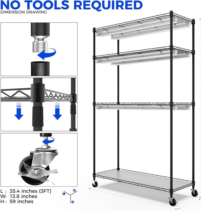 Barrina CX5 Plant Stand with Grow Lights for Indoor Plants, 4-Tier Plant Shelf with T8 3FT 180W Full Spectrum Grow Light for Seed Starting, Succulent, Timer Socket, Greenhouse, 35.4"x13.8"x59"
