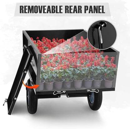 GarveeTech Heavy Duty Steel Dump Trailer, 500 LBS/11.4 Cu.Ft Capacity Garden Dump Cart for Lawn Mower, Utility Trailer with Removeable Rear Panel, Designed for Tractor, ATV, UTV, Black