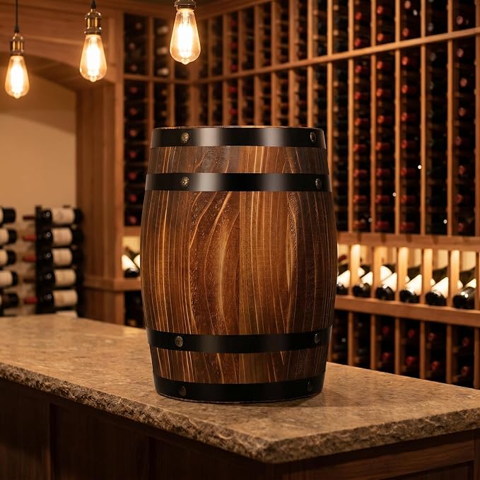 Barrel Decoration Wooden Planter Rustic Wine Barrel Prop 8.2 Inch Antique Style Beer for Home Patio Garden Decor
