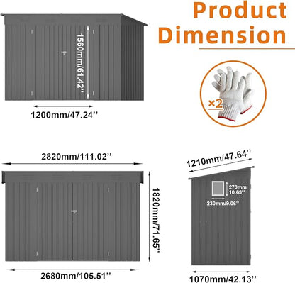 Outdoor Metal Storage Shed, Galvanized Steel Garden Shed with Sloped Roof & Vents, Waterproof Rust-Resistant Backyard Tool Shed for Patio Lawn Garden Trash Can Storage, Easy Assembly