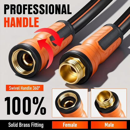 Garden Hose 75 ft x 5/8", Heavy Duty Water Hose, Flexible and Durable, Kink Resistant Lightweight Hybrid Hose, Leakproof Yard Hose with Male to Female Fittings