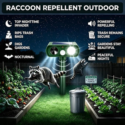 2026 Upgraded Sonic Fortress Pro Deer Repellent Devices,Solar Ultrasonic Animal Repellent with Motion Sensor & Strobe Light Waterproof Cat Deterrent Outdoor for Backyard,Yard,Flower Bed 4Pack