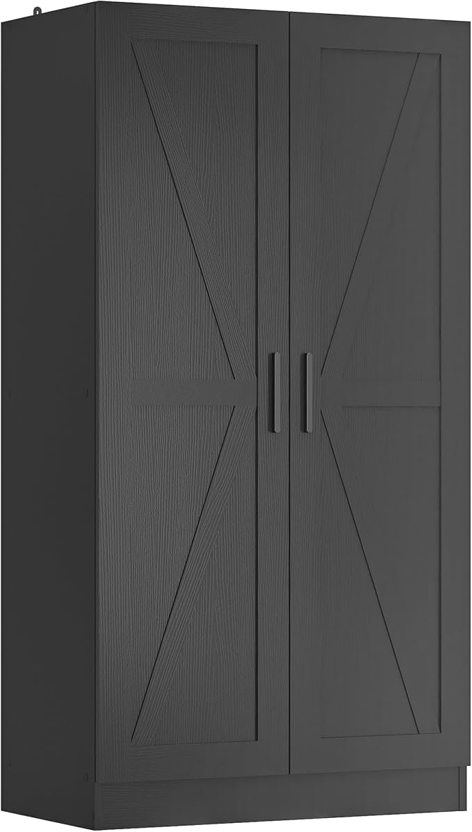 Wooden Storage Cabinet, Collection Food Pantry Narrow Cabinet Free Standing with 2 Doors and 3 Shelves Tool Cabinet, for Kitchens, Living Room, Utility Rooms (Black)