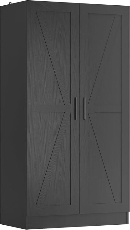Wooden Storage Cabinet, Collection Food Pantry Narrow Cabinet Free Standing with 2 Doors and 3 Shelves Tool Cabinet, for Kitchens, Living Room, Utility Rooms (Black)