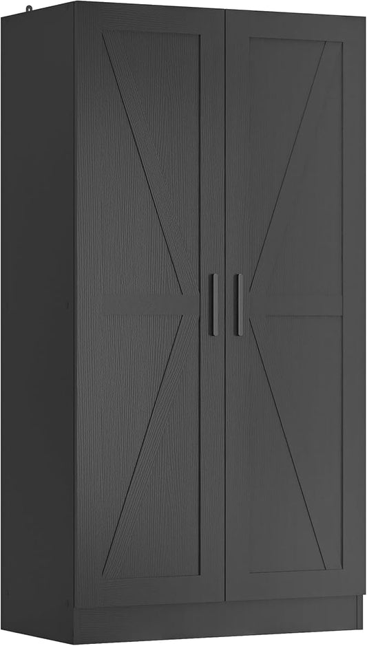 Wooden Storage Cabinet, Collection Food Pantry Narrow Cabinet Free Standing with 2 Doors and 3 Shelves Tool Cabinet, for Kitchens, Living Room, Utility Rooms (Black)