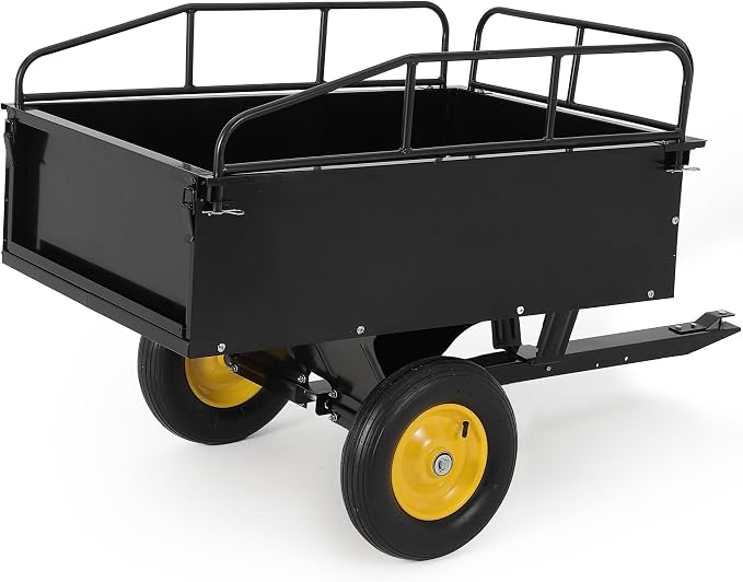 Heavy Duty 500LB Capacity Steel Dump Cart Trailer for ATV, 12 Cu.Ft Utility Garden Wagon, 2 Wheels, Durable Tow-Behind for UTV, Lawn Mower, Tractor, Landscaping