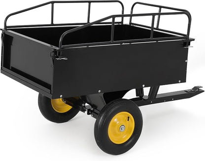 Heavy Duty 500LB Capacity Steel Dump Cart Trailer for ATV, 12 Cu.Ft Utility Garden Wagon, 2 Wheels, Durable Tow-Behind for UTV, Lawn Mower, Tractor, Landscaping