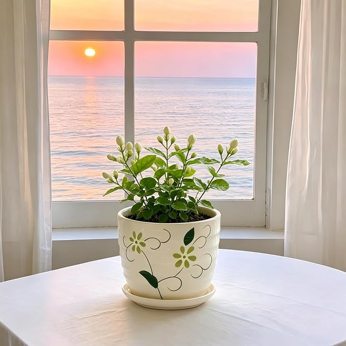Vintage Flower Pots for Indoor Plant, Round Ceramic Plant Pots with Drainage Holes and Saucers, 6.7/5.2/3.9 Inches Retro Flower Planters Set of 3