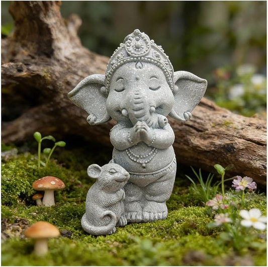 livelyfish Small Elephant Statue Sandstone Figurine Hindu Meditation Buddha Sculpture for Fish Tank Aquarium Decoration (E)