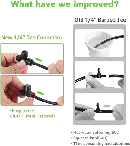 15 Pack 1/4" Quick Connect Drip Tee Connectors,Leak Free Fittings | Fits 1/4 Inch (6.35mm) Irrigation Tubing,Durable Black Plastic,Easy Push-to-Install for Garden Sprinkler