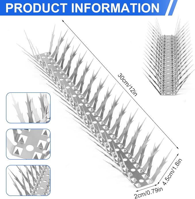 Bird Spikes, 10 Feet Stainless Steel Bird Control Spikes for Outside, Pigeon and Squirrel Blocking Spikes, for Garden Fence Roof and Window - 10 Strips Covers 3m