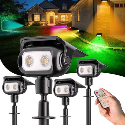 Nreonrick RGB Multicolor Solar Spot Lights 360° Adjustable Solar Lights Outdoor IP65 Waterproof with 2-in-1 Solar Powered Spotlights for Landscape Lighting for Garden,Yard,Pathway (Multi Color,4 Pack)