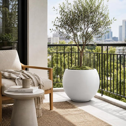 17" H x 21" Dia White Fiberstone Planter Pot with Drainage Hole, Extra Large Decorative Flower Pot for Indoor Outdoor Trees, Plants & Shrubs, Round Planter for Patio, Porch, Garden & Home Décor