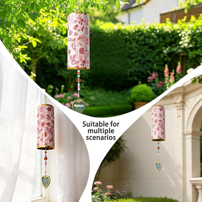 Rose Love Outdoor Wind Chimes, 17-in Romantic Floral Hand-Tuned Deep Resonance Wind Bell, Rust-Proof Windbell for Patio Porch Garden Decor, Valentine's Day Anniversary Wedding Gift for Her