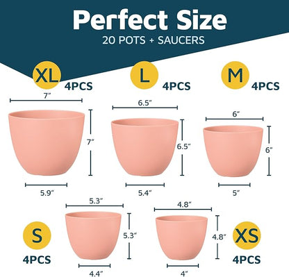Planter Pots with Drainage Holes - Lightweight, Durable, and Space-Saving Pots for Indoor and Outdoor - Versatile Functionality, Simple Modern Design, Set of 20 Plastic Planter Pots - Pink