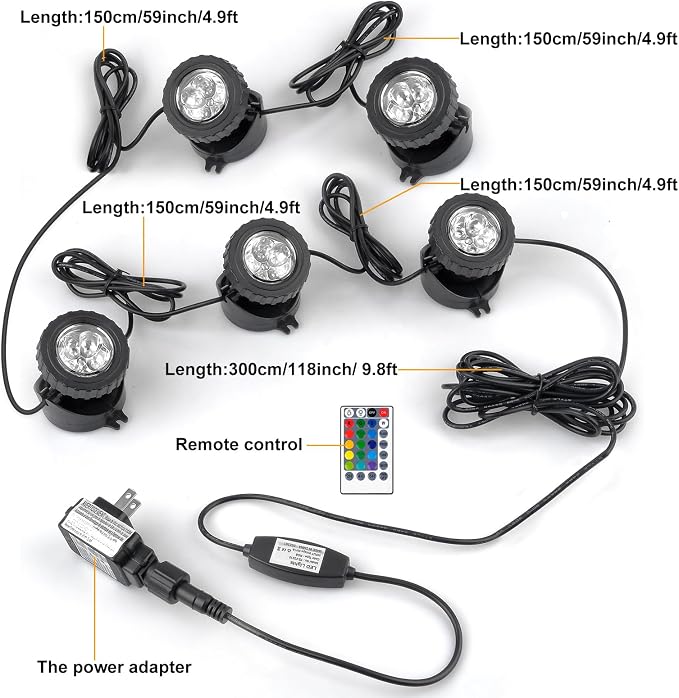 RGB Pond Lights with Timer, LED Underwater Submersible Colorful Landscape Spotlights, 98ft Remote Control IP68 Waterproof Fountain Lights for Fish Aquarium Tank Garden Yard Pool (Set of 8)