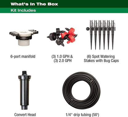 Rain Bird CNV182EMS Drip Irrigation Sprinkler Conversion Kit, 1800 Series Pop-Up to 6 Drip Emitters with 1/4" Tubing