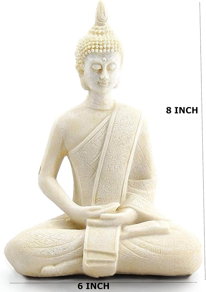 Bellaa Buddha Statue Zen Home Decor Mindfulness Meditation Sculpture Peace Harmony Dhyana Mudra Sitting Blessing Altar Figurine White