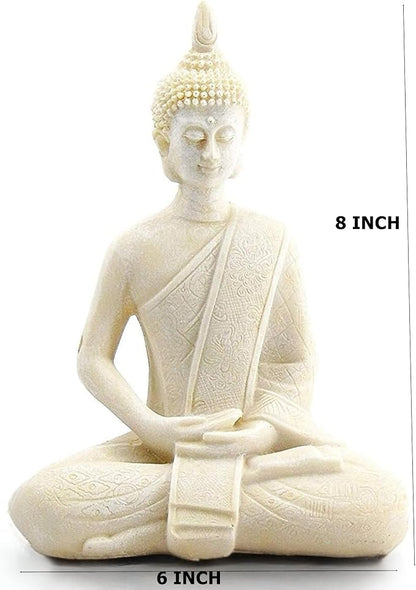 Bellaa Buddha Statue Zen Home Decor Mindfulness Meditation Sculpture Peace Harmony Dhyana Mudra Sitting Blessing Altar Figurine White