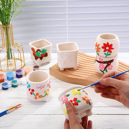Leitee 18 Pcs Paint Your Own Ceramic Pot Bulk 2.76 in, Ready to Paint Small Pot Mini Succulent Planters Pottery Painting for Summer Classroom Craft Gift DIY Art Activity (Lovely Flowers)