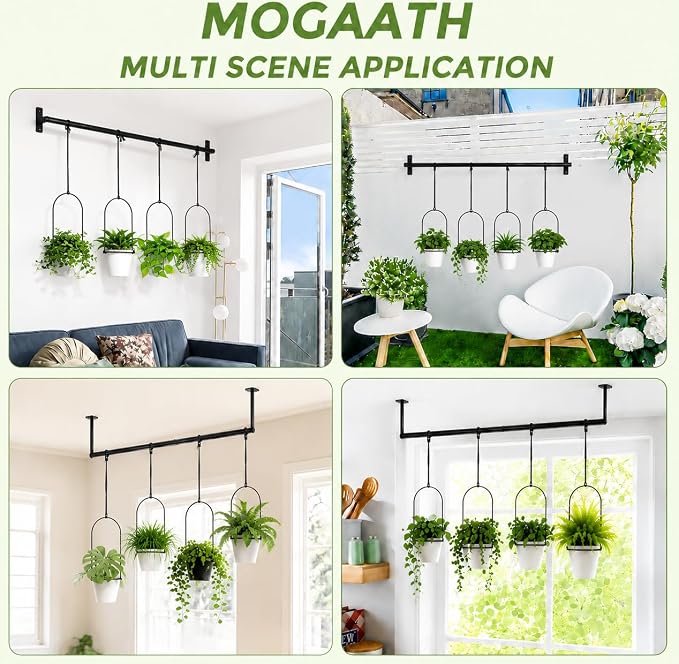 Hanging Planters for Indoor Plants with 4 Pots, Adjustable Window Plant Rod, Space-Saving Herb Garden Holder for Wall or Ceiling Mount (40in-4 Hanging basins)