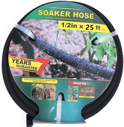 Taisia 1/2" Soaker Hose 25 ft Round Rubber Garden Soaker Hoses, Heavy Duty Drip Hose for Watering Irrigation, Water Seeper Soaker Hoses for Garden, Lawn and Plants