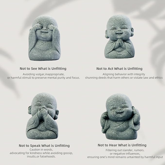 4-in-1 Laughing Buddha Statue Decor Set Small Zen Monk Sandstone Buddha Sculpture Feng Shui Ornaments for Outdoor Gardens & Indoor Meditation Rooms,Micro Landscape Decor Fish Tank Aquarium Decoration