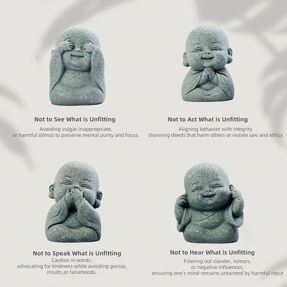 4-in-1 Laughing Buddha Statue Decor Set Small Zen Monk Sandstone Buddha Sculpture Feng Shui Ornaments for Outdoor Gardens & Indoor Meditation Rooms,Micro Landscape Decor Fish Tank Aquarium Decoration
