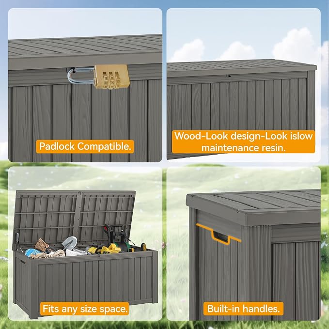 Outdoor Storage Box, 180 Gallon Resin Deck Boxes Outdoor Waterproof For Patio Furniture, Garden Tools, Pool Supplies, Lockable And UV Resistant (Striped Gray)