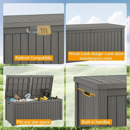 Outdoor Storage Box, 180 Gallon Resin Deck Boxes Outdoor Waterproof For Patio Furniture, Garden Tools, Pool Supplies, Lockable And UV Resistant (Striped Gray)