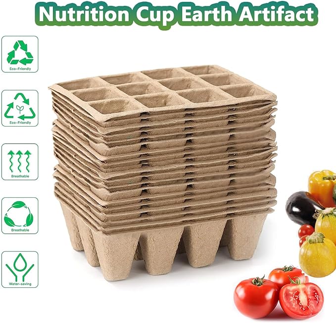 120 Cells Seed Starter Tray, 10 Pack Plant Starter Kit | Biodegradable Peat Pots with 100 Labels, Seed Starter Kit for Seedlings, Herbs, Vegetables, Indoor and Outdoor Gardening