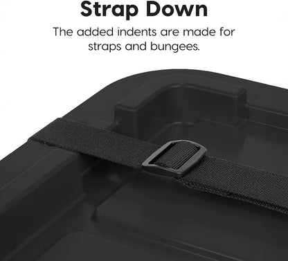 IRIS USA 4-Pack 12 Gallon Storage Bins with Lids |Made in USA| Heavy Duty Plastic Tote Containers for Truckbed Tool Box Organization, Large - Black