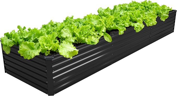 DIIYIV 12x2x1.5FT Galvanized Raised Garden Bed,Vegetable Boxes-Rectangle Metal Flower Box,Large Planter Raised Beds Outdoor Garden for Planting,Fruit,Herb-Black