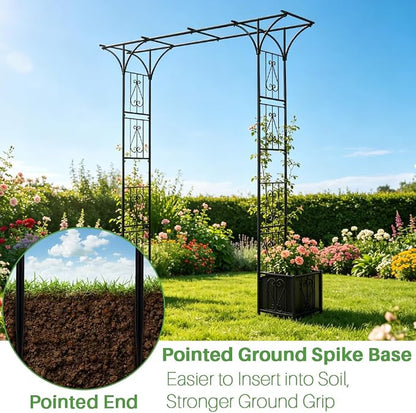 90" Garden Arbor Metal Arch Trellis for Climbing Plants with Planter Box | Outdoor Arbors Archway Pergola for Wedding Ceremony Party Decoration Flat Top Trellises for Rose Vine Backyard Lawn Patio