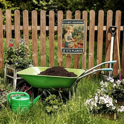 Garden Decor Funny Gardening Gifts-It’s Not Hoarding if It’s Plants Tin Sign for Outside 12"x8"