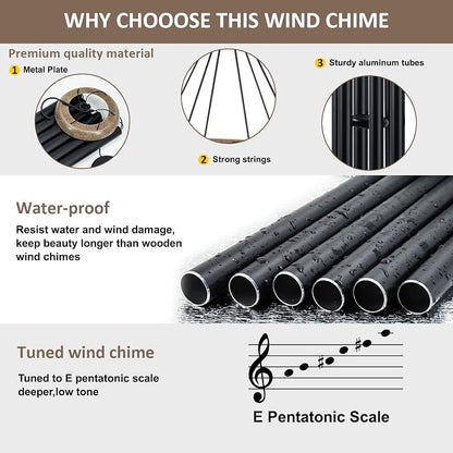 Wind Chimes Outside Deep Tone, 45 in WindChimes Large with 6 Heavy Tubes, Large Deep Tone Wind Chime Outdoor for Garden Hanging Décor,Sympathy Gifts, Black