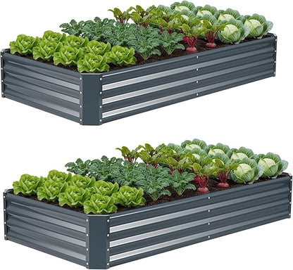 2Pack 6×3×1ft Galvanized Raised Garden Bed Kit, Metal Planter Boxes Outdoor, Large Raised Beds for Vegetables, Fruits, and Flowers - Grey