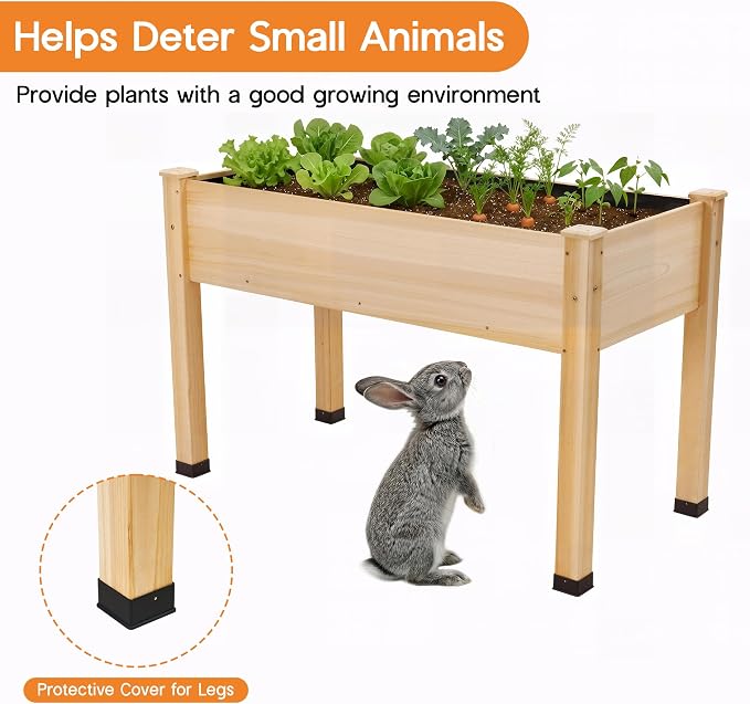 SPECRAFT 48 x 24 x 30 Inches Raised Garden Bed with Legs, 5 Cu Ft Wooden Planter Box with Drainage Holes & Liner, Outdoor Raised Garden Beds for Patio Backyard Gardening, Natural Wood Color