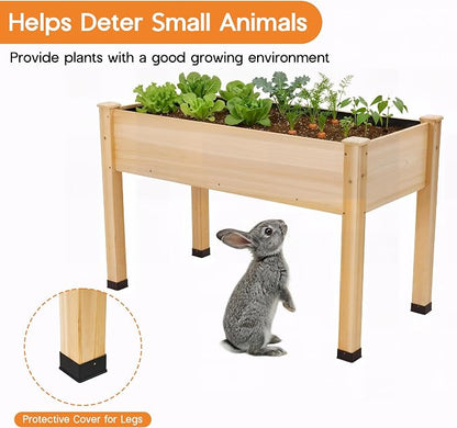 SPECRAFT 48 x 24 x 30 Inches Raised Garden Bed with Legs, 5 Cu Ft Wooden Planter Box with Drainage Holes & Liner, Outdoor Raised Garden Beds for Patio Backyard Gardening, Natural Wood Color