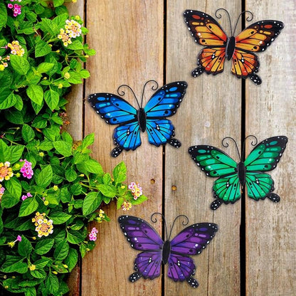 hogardeck Metal Butterfly Wall Decor, 4 PCS Multicolor Butterfly Spring Decor for Indoor Outdoor, Decorative Hanging Wall Art for Kitchen, Living Room, Porch, Garden, Yard