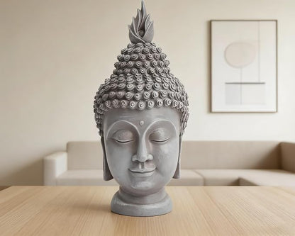 Buddha Head Statue Zen Meditation Decoration, 11 inch Resin Stone Gray Buddha Head Statue for Buddhist Spiritual Altar Decoration Buddhism Gifts