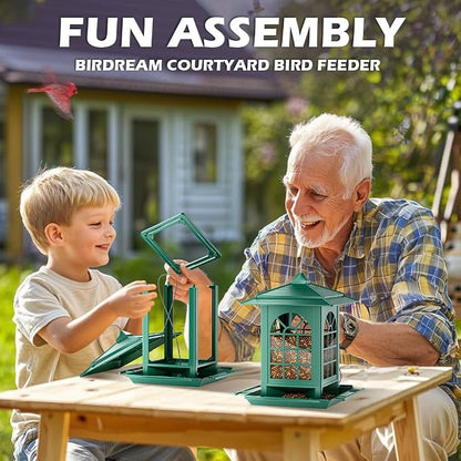 Birdream 2 Pack Bird Feeders for Outdoor Hanging, Assembly Required, 1-Min Easy Setup, Classic Courtyard Design, Attracting Cardinals Chickadees Goldfinches & Sparrows - Green