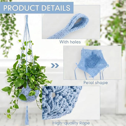 Shappy 1 Pack Boho Macrame Plant Hanger, Large Hanging Planter Plant Holder Pot Hanger Hanging Basket Wall Planters, Plants Lover Gift for Indoor Garden (Classic,Light Blue)