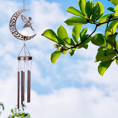 Taman Wind Chime - 43.5" Fairy Solar Wind Chimes Valentine's Day Gift for Outside Crackle Glass Ball Decorative Memorial Gift, Aluminum Tubes for Home, Outdoor, Yard, Patio,Garden Decor